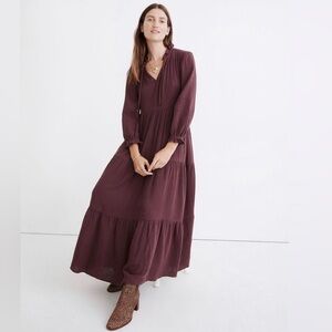 Madewell Lightspun Tie-Neck Tiered Maxi Dress